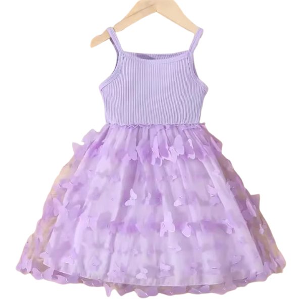 Vestido Infantil com Tule e Detalhes de Borboletas
